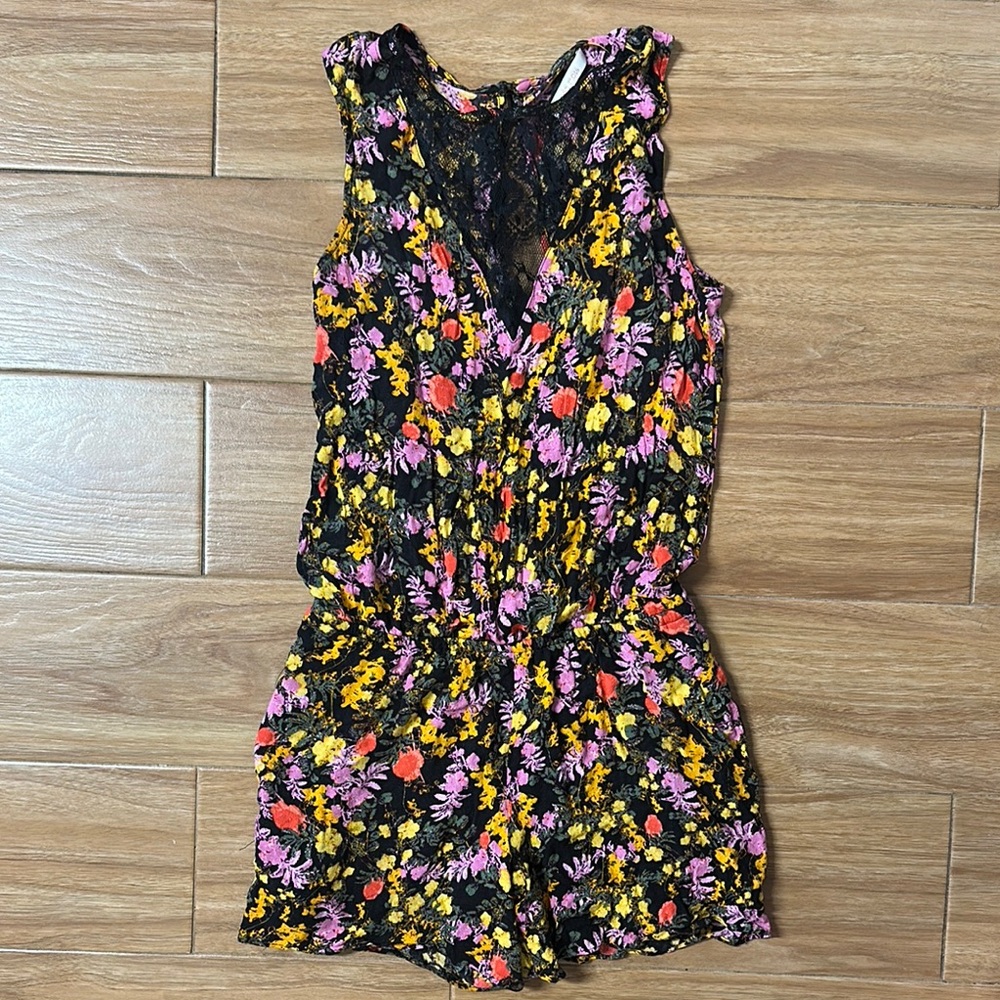 Ella Moss Floral Lace Romper - Black, Pink, Yellow